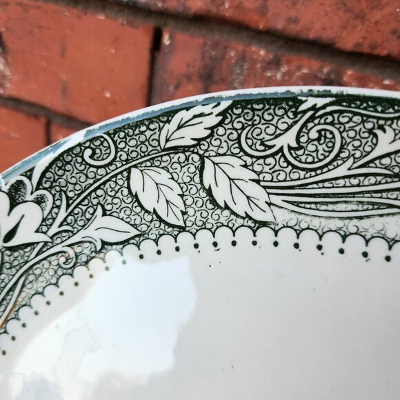 Oval Ceramic Serving Platter with Green & White Floral Pattern 12" X 9" - Picture 2 of 5
